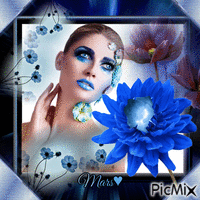 un cuadro   de flores  azules animoitu GIF