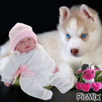 pes a dítě animovaný GIF