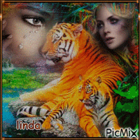 concours tiger with woman - 免费动画 GIF