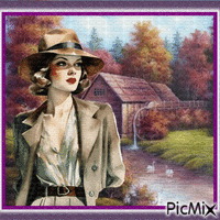 Une femme chic avec un chapeau. - Free animated GIF