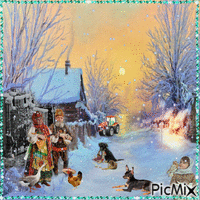Зима...деревенька... animovaný GIF