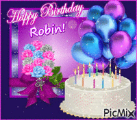 Happy Birthday Cake Flowers and Balloons - Δωρεάν κινούμενο GIF