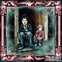 Charlie Chaplin & Jackie Coogan - Nemokamas animacinis gif