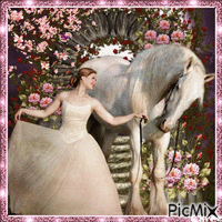 Frau und weißes Pferd - Ingyenes animált GIF
