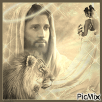 Jesus mit Löwe und Braut - GIF animate gratis
