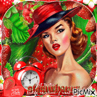 Femme vintage en rouge et fraises animēts GIF