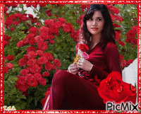 Woman and flowers - Free animated GIF