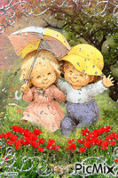 Niños bajo la lluvia - Free animated GIF