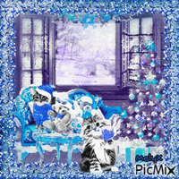 blue Christmas cats 动画 GIF