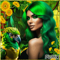 Portrait of a woman - Green and yellow tones - Free animated GIF