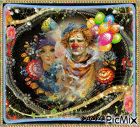 Portrait art-the couple of clowns Animated GIF