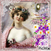 "Printemps, floraison et femme victorienne" geanimeerde GIF