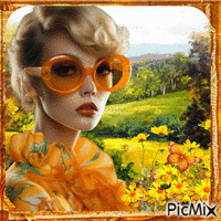 Женщина в модных очках анимиран GIF