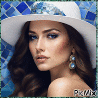 Portrait de femme au chapeau blanc - GIF animado gratis