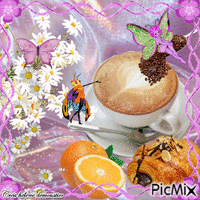 HD petit déjeuner marguerites et papillons - Bezmaksas animēts GIF