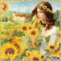 Woman And Sunflowers - GIF animé gratuit