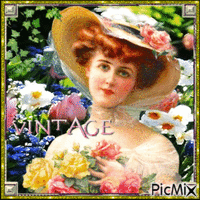 Vintage Woman with Flowers - GIF animé gratuit