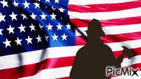 Firefighter silhouette in flag - GIF animate gratis