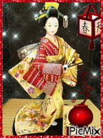 Poupée de porcelaine de Geisha - 無料のアニメーション GIF