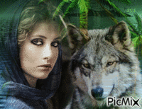 Woman & Wolf Animated GIF