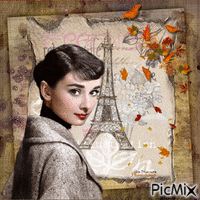 Audrey Hepburn à Paris en automne.