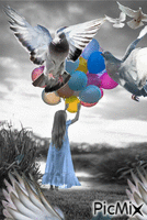 Globos y palomas animált GIF