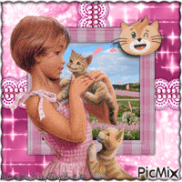 {♥}Little Girl & Kittens{♥} animovaný GIF