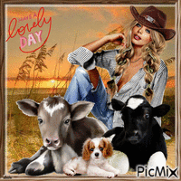 Have a lovely day. Cowboy. Cow. Dog - GIF animé gratuit