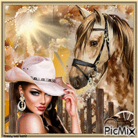 Woman and horse - GIF animé gratuit