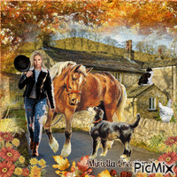 Contest !  Femme  et  cheval  a la  campagne! - Free animated GIF
