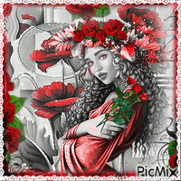 Woman with roses. - Gratis geanimeerde GIF