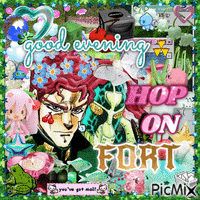 good evening! hop on fort! from kakyoin and hierophant green animēts GIF