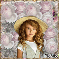 Schönes kleines Mädchen und weiße Rosen - Nemokamas animacinis gif