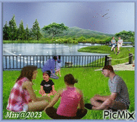 folk och barn vid sjön - GIF animé gratuit