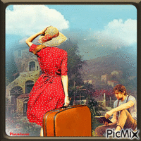 Femme et valise. - GIF animasi gratis