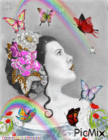 femme au papillon animovaný GIF