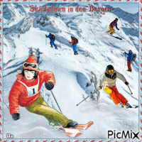 Skiefahren in den Bergen - 無料のアニメーション GIF