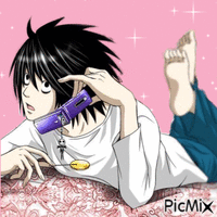 Death Note. L with phone animeret GIF