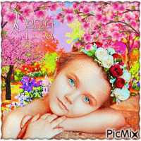 Kleiner Junge oder Mädchen im rosa Frühling - GIF animé gratuit