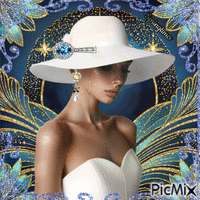 woman white hat - GIF animé gratuit