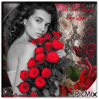 Concours : Femme avec des roses - Rouge, noir et blanc - Ingyenes animált GIF