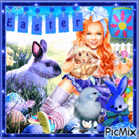 Easter child girl with a rabbit - 免费动画 GIF