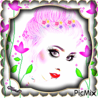 rostro con flores fucsia Animated GIF