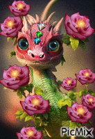roses et dragon animovaný GIF