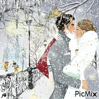 Beso, bajo la nieve GIF animado