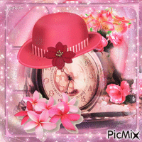 Hat, Clock, Flowers