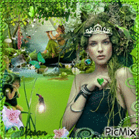 Pequeña reina de la fantasía en tonos verdes