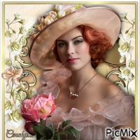 Vintage woman - Pink and beige shades