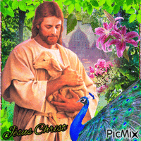 Jésus et ses amis les animaux - GIF animé gratuit