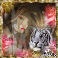 Femme et tigre geanimeerde GIF